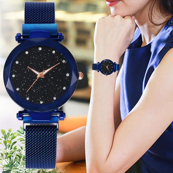 Armbanduhren Luxus Sternenhimmel Edelstahl Mesh Armband Uhren für Frauen Kristall Analog Quarz Damen Sport Kleid ClocWristwatches