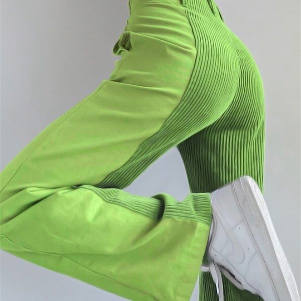 

women's pants capris heyoungirl elastic high waist corduroy casual loose patchwork long trousers ladies autumn fashion vintage sweatpan, Black;white