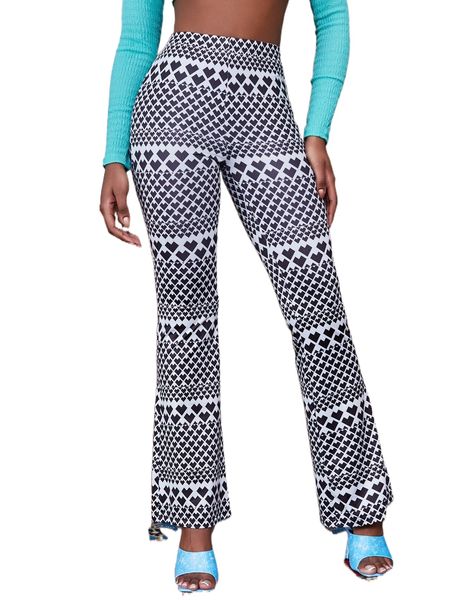 

geo print flare leg pants f3sb#, Black;white