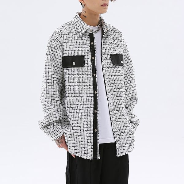 

hip hop new pu leather patchwork casual couple autumn shirts coat lapel loose windbreaker clothes, Black;brown