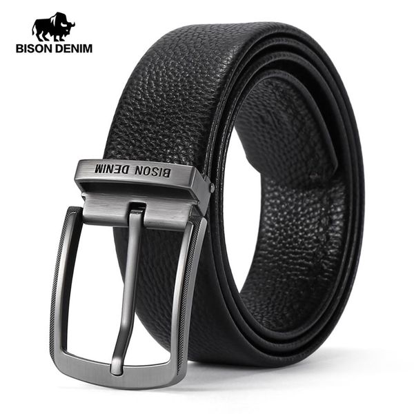 

bison denim genuine leather alloy pin buckle luxury brand strap belt for men vintage designer n71625 220402, Black;brown