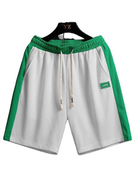 

men letter patched contrast side seam drawstring waist shorts h6yq#, White;black