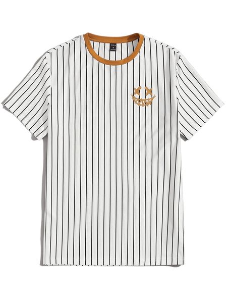 

men cartoon & striped print contrast collar tee s8eh#, White;black