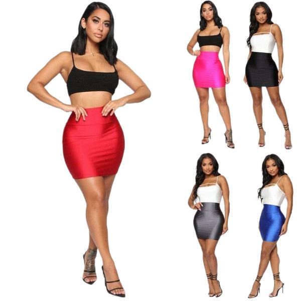 

skirts women bright neon red elastic high waist bodycon wet look short mini skirt evening clubwear party costume streetwear e09d#, Black