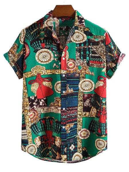 

men all over print button front shirt 92pf#, White;black