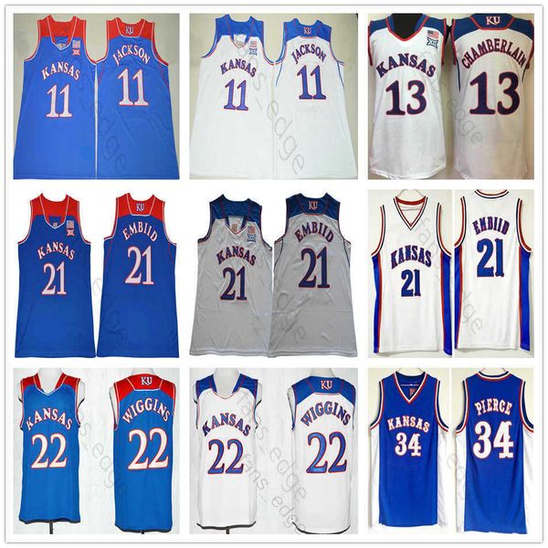 

ncaa kansas jayhawks college joel #21 embiid shirt josh 11 jackson andrew 22 wiggins paul 34 pierce wilt 13 chamberlain basketball jerseys, Black;red