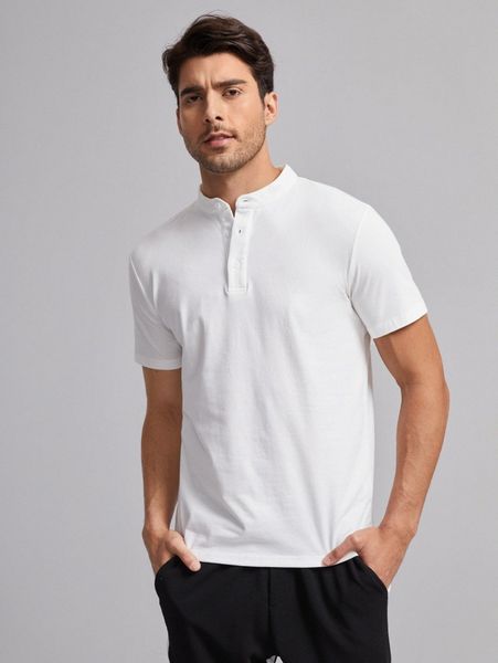 

men solid stand collar polo shirt 25pn#, White;black