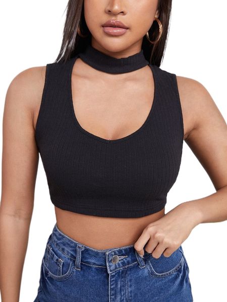 

solid keyhole neck crop tank q4h1#, White