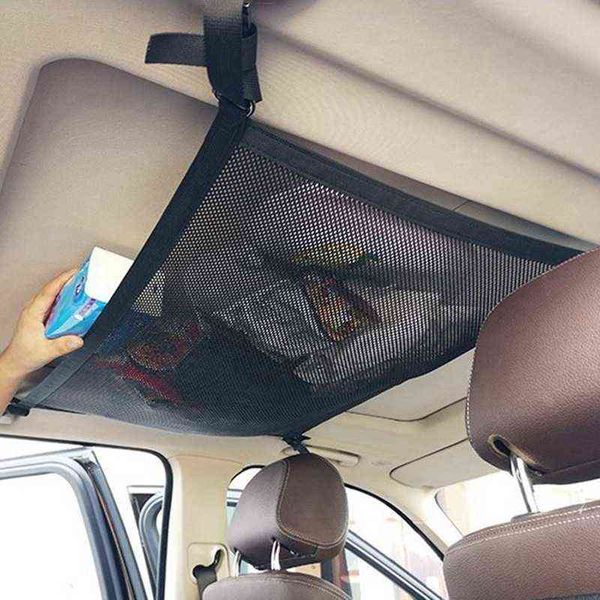 2PC Auto Trunk Cargo Net Mesh Stick Organizer Decke Lagerung Net Tasche Dach Innen Tasche Auto Universal Multifunktions Y220414