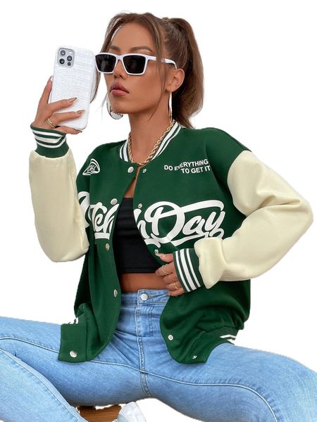 

slogan graphic drop shoulder bomber jacket e4np#, Black;brown