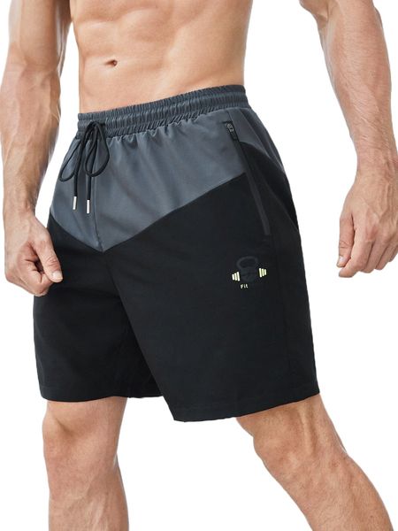 

men colorblock reflective detail drawstring waist sports shorts t3kx#, White;black