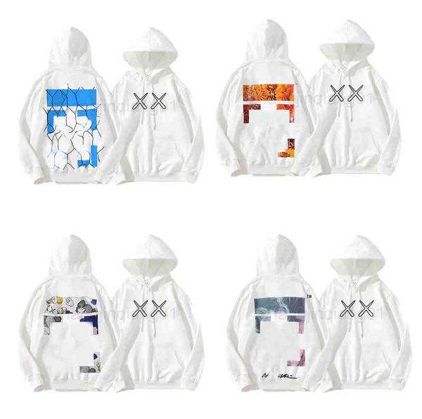 

designer off hoodie europe and america oversized vintage luxe fashion brands monet oil painting print little daisy couple plush white hooded, Black