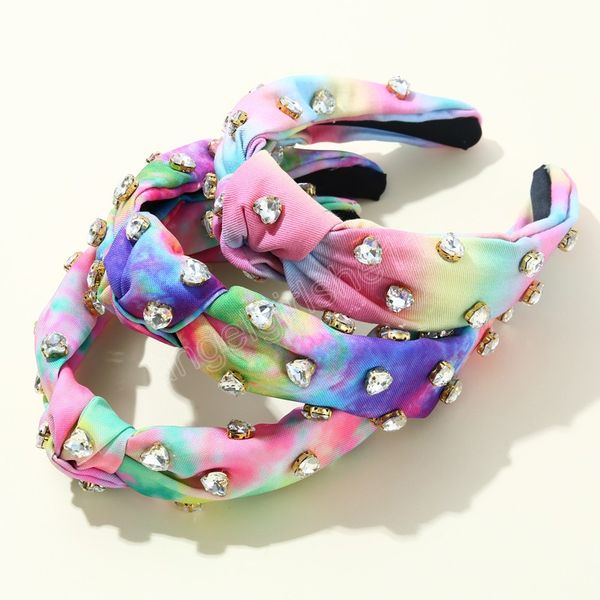 

women girls tie dye denim rhinestone beads knot hairband headband hair accessories hair jewley, Slivery;white