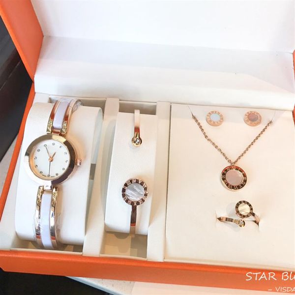 

2021 womens watches new fashion jewelry sets rings necklace bracelet lady gift wristwatch classic woman jewelry regalo de muje233h, Slivery;brown