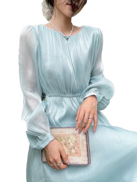 

dazy solid bishop sleeve drawstring waist a-line dress u0lf#, Black;gray