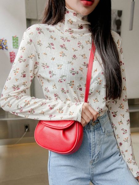 

dazy ditsy floral print high neck tee e8hb#, White