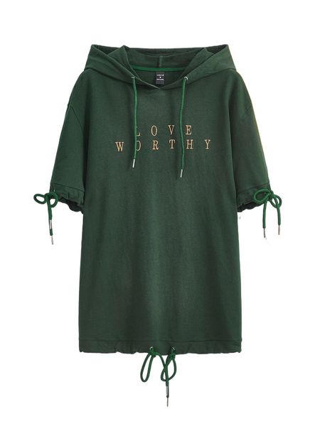 

x love worthy men letter embroidery drop shoulder grommet drawstring hoodie i6rj#, Black