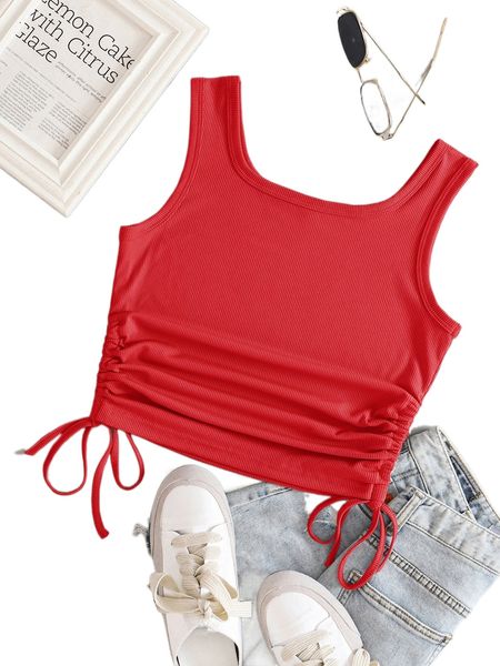 

solid drawstring side tank u0yz#, White