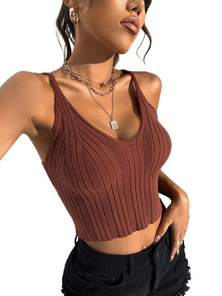 

solid crop cami knit 66xv#, White;black