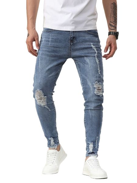 

men ripped detail skinny jeans 067j#, Blue