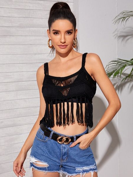 

solid fringe hem cami cover up u4ir#, White;black