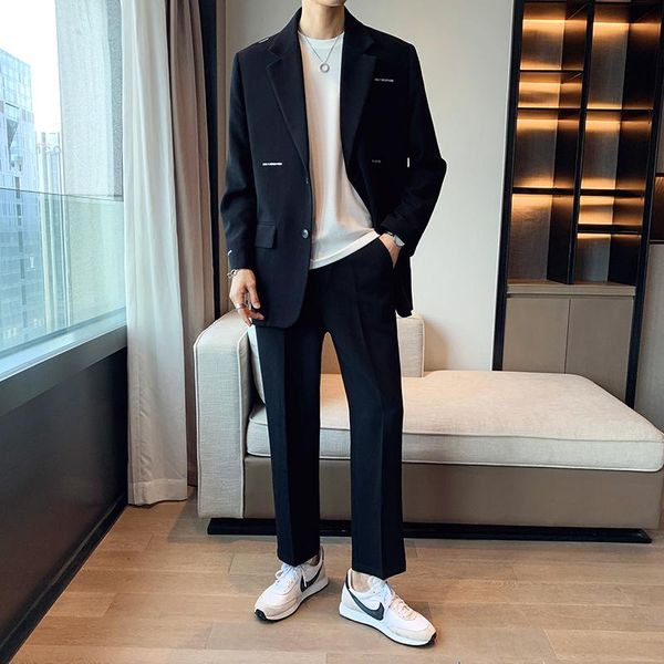 

men's suits & blazers men loose casual dress suit jackets embroidery letter streetwear trendy fashion hip hop male coat manmen's, White;black