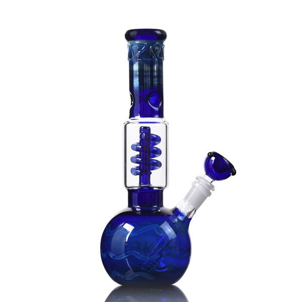 Coleção azul vidro bong fumar percolador bongs água bodbler tubulação 10,7 polegadas altura recycler Dab equipamento com 14mm padrão tigela masculino articulação de óleo artesanal ferramenta de narguilé