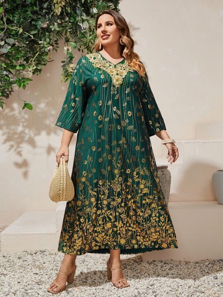 

plus appliques flounce sleeve dress r6ea#, Black