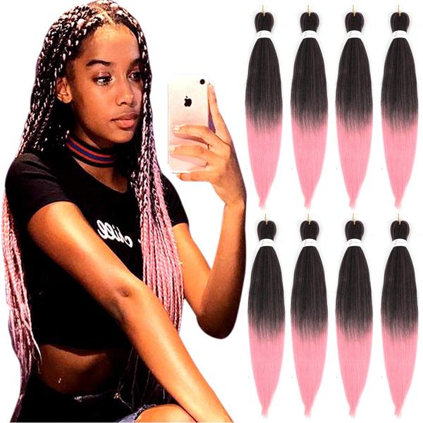 

lans pre-stretched braiding hair extensions 26 inch ombre water setting professional soft yaki synthetic crochet braids, Black