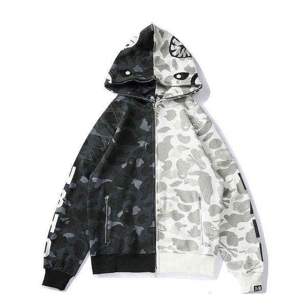 

brand fashion co branded black and white mosaic camouflage yin yang skeleton couple coat hoodie sweater