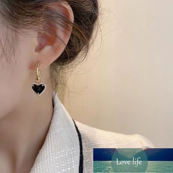 

dangle chandelier european and american entry lux vintage black love heart earrings hepburn style socialite elegant thread ear ring sterling, Silver