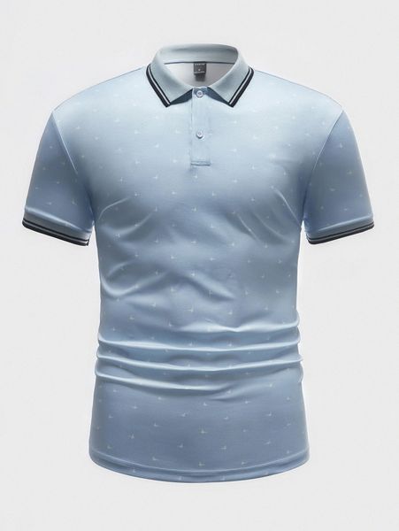 

men bird print striped trim polo shirt o074#, White;black