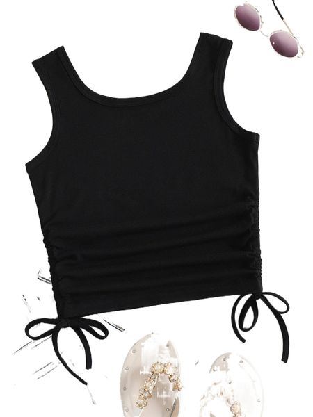 

drawstring side crop tank r3do#, White