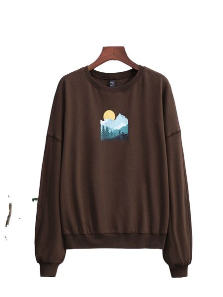 

x jules graphic print drop shoulder pullover s31k#, Black