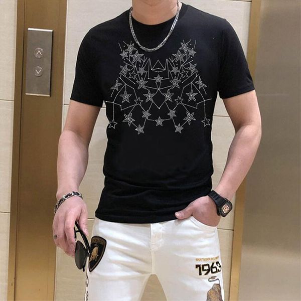 

2022 summer diamond men's short sleeve t-shirt cotton multicolor star pattern man clothing grade designer casual summer male tees cloth, White;black