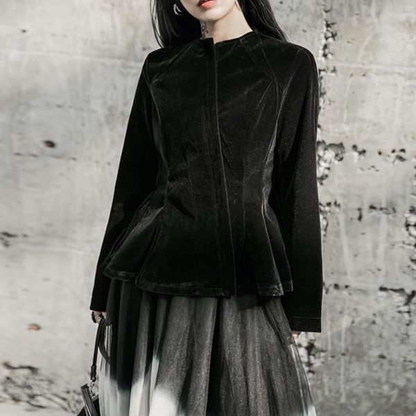 

women's jackets 2022 women coat simple black velvet truffle apart from temperament of the o collar sleeve long gown fz0885, Black;brown