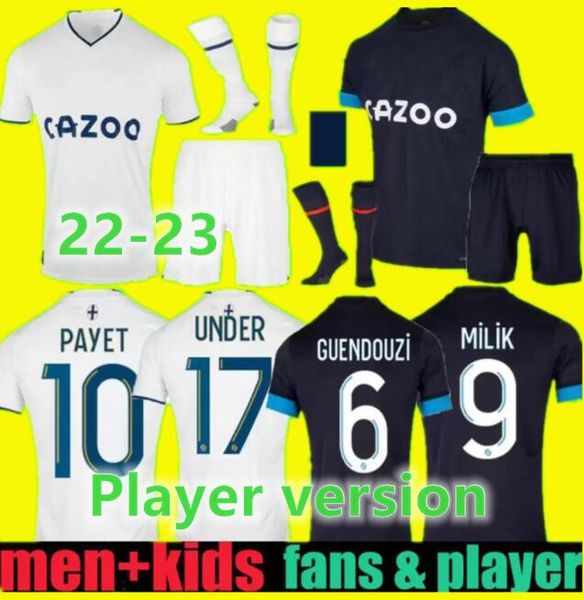 

guendouzi 22 23 olympique de marseilles soccer jerseys 2022 2023 om milik maillot foot under clauss konrad mbemba player version payet footb, Black;yellow