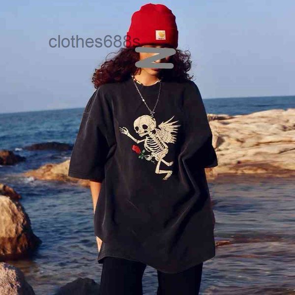 

hoodies shirts mens fashion t shirt gallerydepts american high street skull little angel print limited short sleeve vintage washed t-shirt z, White;black