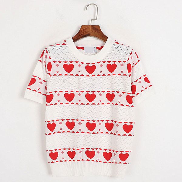 

531 2022 runway summer brand same style sweater crew neck black white red short sleeve women's sweaters qian, White;black