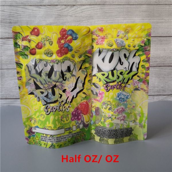 

3.5g 7g kush rush exotics bag resealable zipper seal for freshness childproof flowers packing 14g 28g mylar bags kushrush package