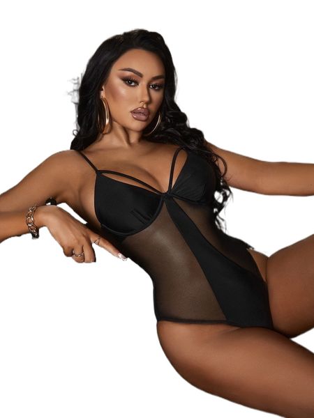 

mesh panel underwire one piece swimsuit t1zq#, White;black