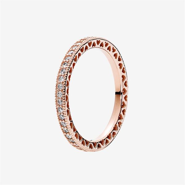 

rose gold plated sparkle hearts ring engagement jewelry for women with original gift box for pandora real 925 silver rings set225v, Slivery;golden