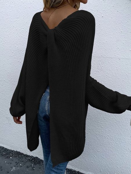 

twist back drop shoulder sweater c9ez#, White;black