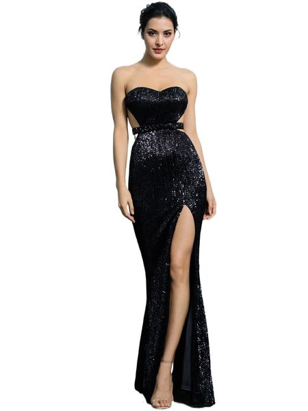 

love&lemonade backless split thigh sequin maxi tube dress n5nn#, Black;gray