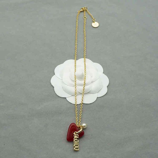 

new d family female letter red love pearl earring set jewelry2022 luxury brand fashion design versatile necklace, Silver