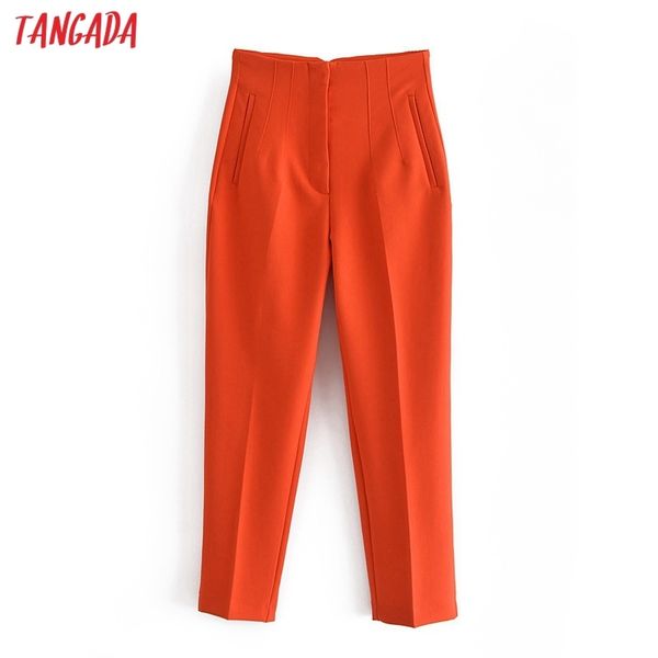 

tangada fashion women orange suit pants trousers high waist pockets buttons office lady pantalon qn51 220720, Black;white