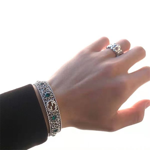 

82% off online sale gujia silver hollow out building turquoise double bracelet, Black