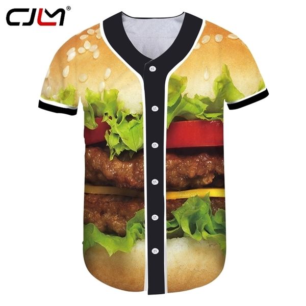 CJLM Estate Uomo 3D Stampa Hamburger Magliette Bottoni fantastici Cibo Hip Hop Streetwear Magliette Camicie Uomo Casual Maglie da baseball Top 220623