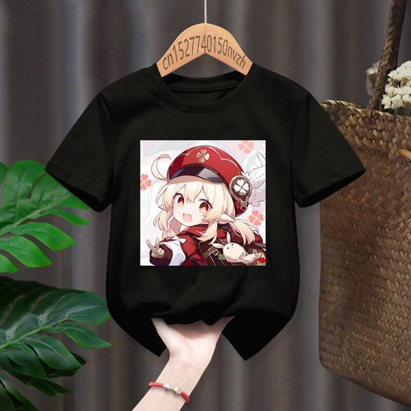 Футболки Klee Genshin Impact Print Print Red Maid Childing Black Harajuku Kawaii одежда для мальчика девочка-топы подарок подарок подарок капель