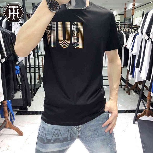 

brand factory outlet t shirt and polo shirt 2020 paragraph spring and summer new men's trendy brand t-shirt me, White;black